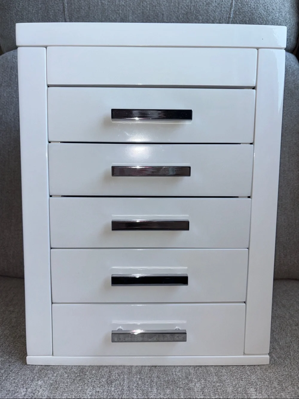West Elm Mid-Century White Lacquer Jewelry Box Tower - 13.5”H